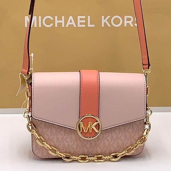 Michael Kors Carmen Small Monogram Flap Crossbody - Sherbert Multi - Picture 2 of 16